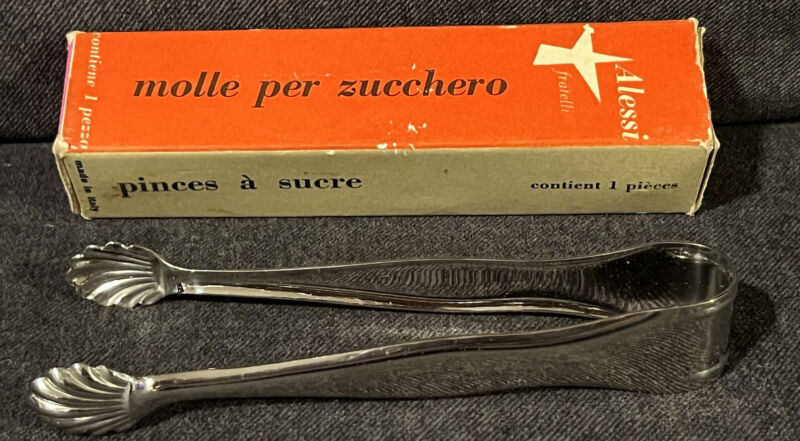 Vintage Alessi Fratelli Italian Silver Sugar Tongs With Box