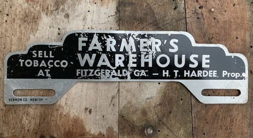 Vintage Farmers Warehouse Fitzgerald Georgia License Plate Topper Tobacco Vernon