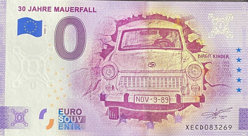 Billet 0 Euro 30 Jahre Mauerfall  Allemagne 2020 Numero Divers