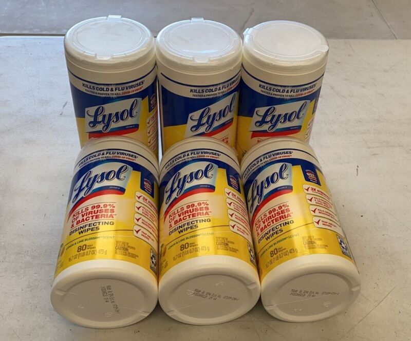 Lysol Disinfecting Wipes, Lemon and Lime, 480 ct. Wipes (6 CAN/CT, 80 Wipes/CAN)