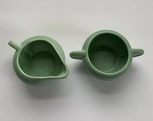 1940's  Haeger  Pottery Green Art Deco Creamer and Sugar