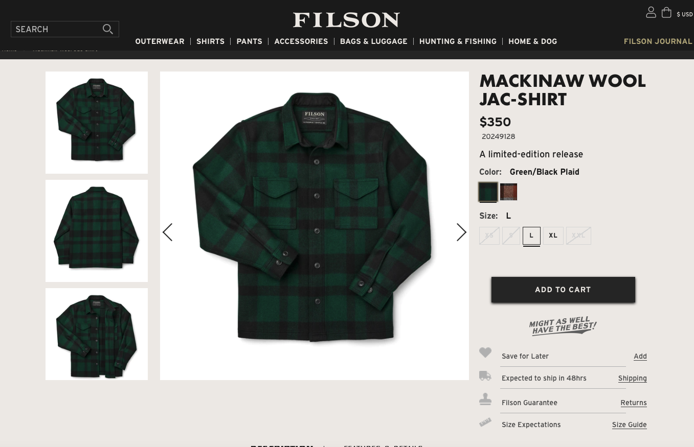Pre-owned Filson Mens  100% Mackinaw Wool Plaid Jac Button Shirt Medium $350 In Multicolor