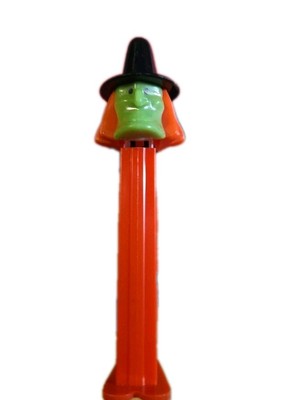 VINTAGE SLOVENIA HALLOWEEN WITCH PEZ DISPENSER - RED HAIR GREEN FACE, H11