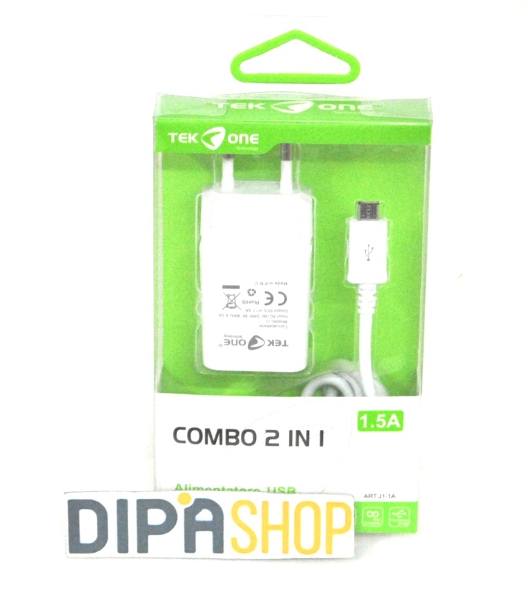 Combo 2in1 TeKone J1-1A Adattatore Rete Usb 1.5A + Cavo Usb Microusb hsb