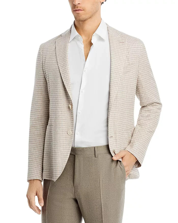 BOSS Houndstooth Jersey Soft Construction Slim Fit Sport Coat Men's 42R Beige - Picture 1 of 17