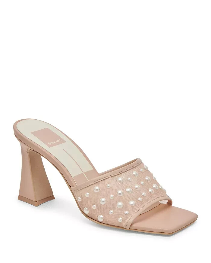 Dolce Vita Narda Pearl Embellished High Heel Sandals Women's 6.5 Blush Round Toe - Picture 1 of 17