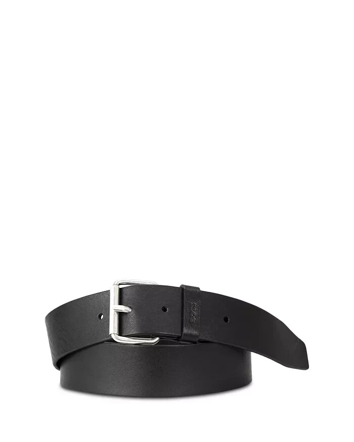BOSS Serge Leather Belt Men's 42 Black Single-Prong Roller Buckle Logo Detailing - Picture 1 of 15