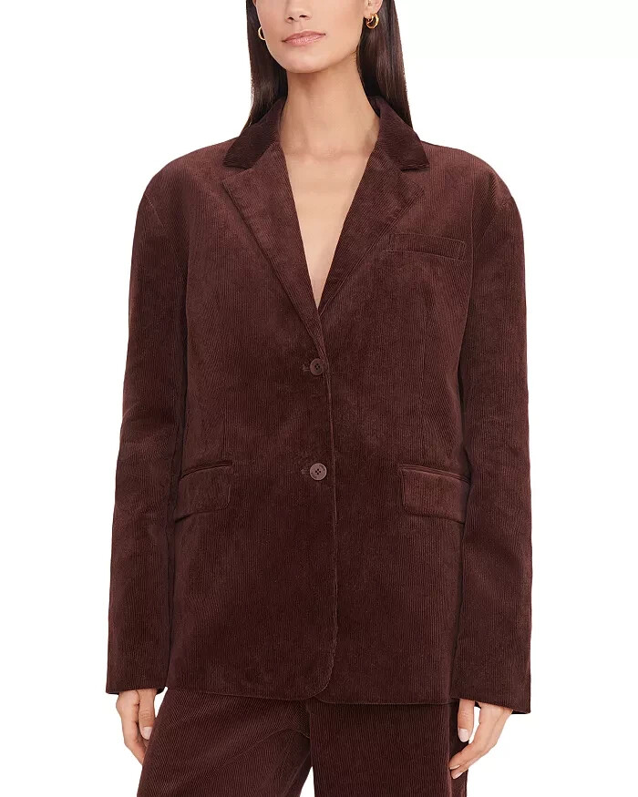 STAUD Trek Corduroy Blazer Women's XS Mahogany Flap Pockets Button Front L/S - Picture 1 of 13