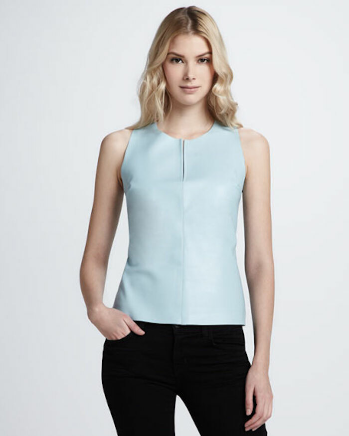 Pre-owned Patterson J. Kincaid Pjk Patterson J Kincaid Melissa Leather Shell Top Blue Size Xs