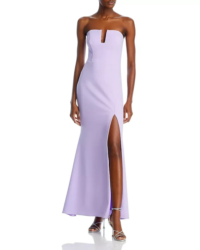 AQUA Scuba Crepe Strapless Gown Women's 6 Lilac Sweetheart Neck Back Zip Closure - Picture 1 of 13