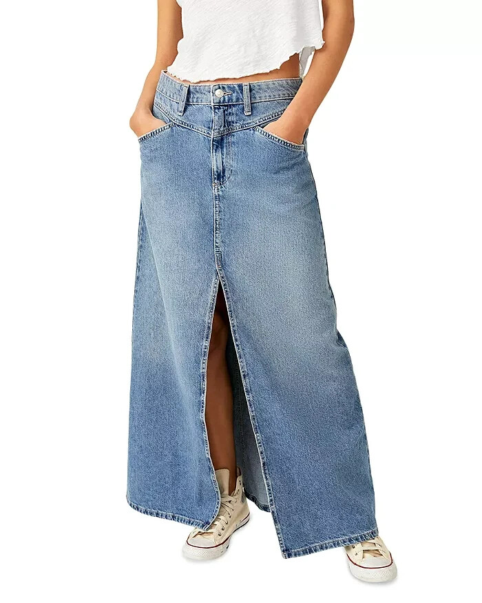 Free People We The Free Come As You Are Denim Maxi Skirt Women's 0 Medium Indigo - Picture 1 of 16