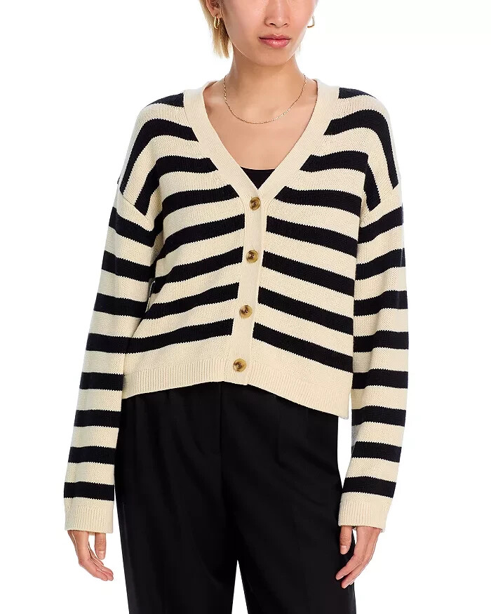 Velvet by Graham & Spencer Cashmere Blend Elodie Cardigan Women's XS Cream/Black - Picture 1 of 14
