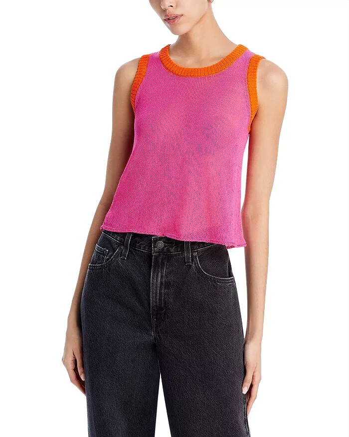 Jumper 1234 Contrast Cropped Sleeveless Sweater Women's 1 Fuchsia Linen Blend - Picture 1 of 15
