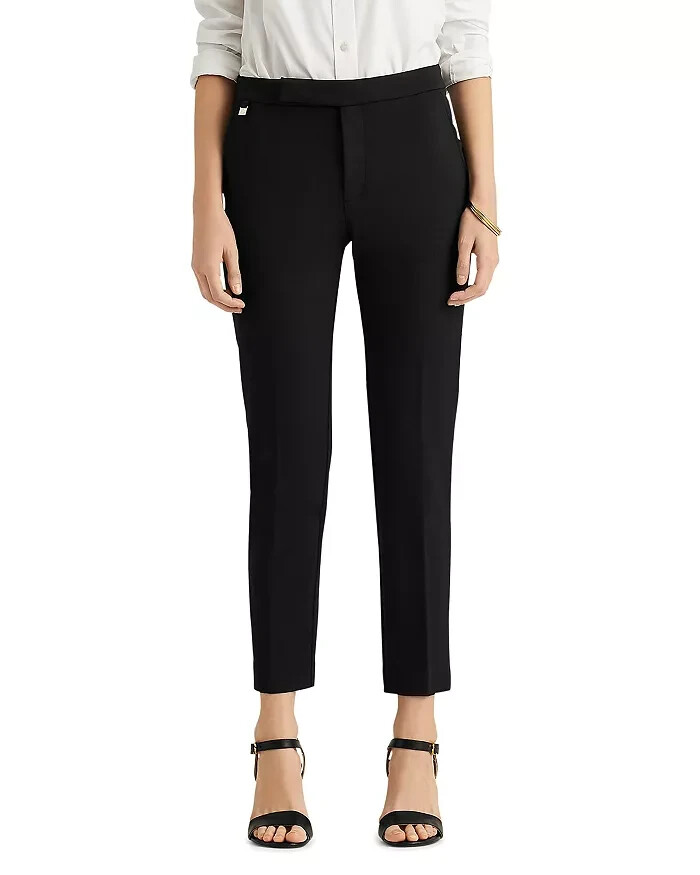 Lauren Ralph Lauren Ponte Straight Leg Ankle Pants Women's XS Black Zip Hook&Bar - Picture 1 of 18