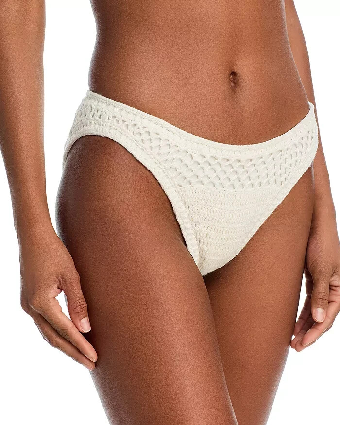 Beach Riot Kaylin Crocheted Bikini Bottoms Women's M White Elastic Waist Pull On - Picture 1 of 17