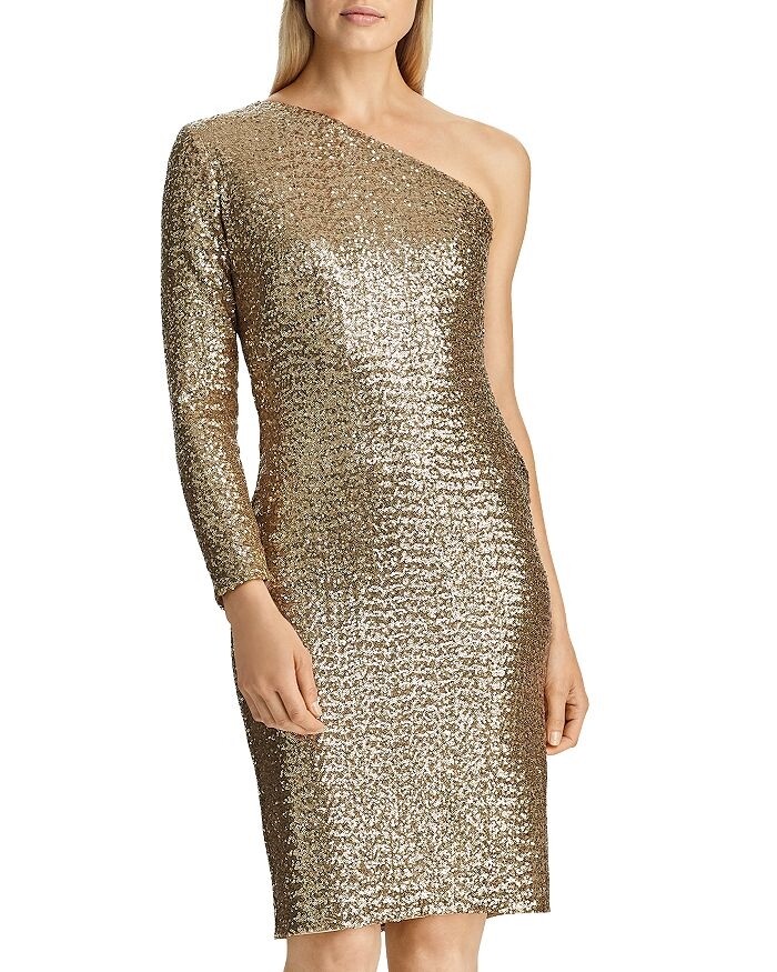 Lauren Ralph Lauren 254947 Women One-Shoulder Sequin Dress Size 14