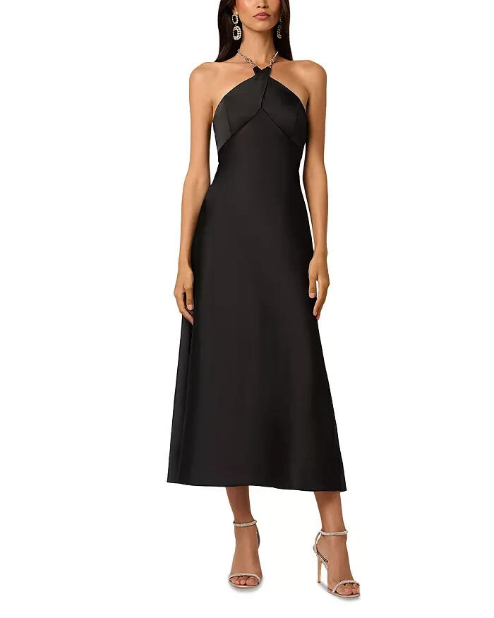 Liv Foster Quinn Chain Halter Neck Dress Women's 4 Black Solid Back Zip Closure - Picture 1 of 17