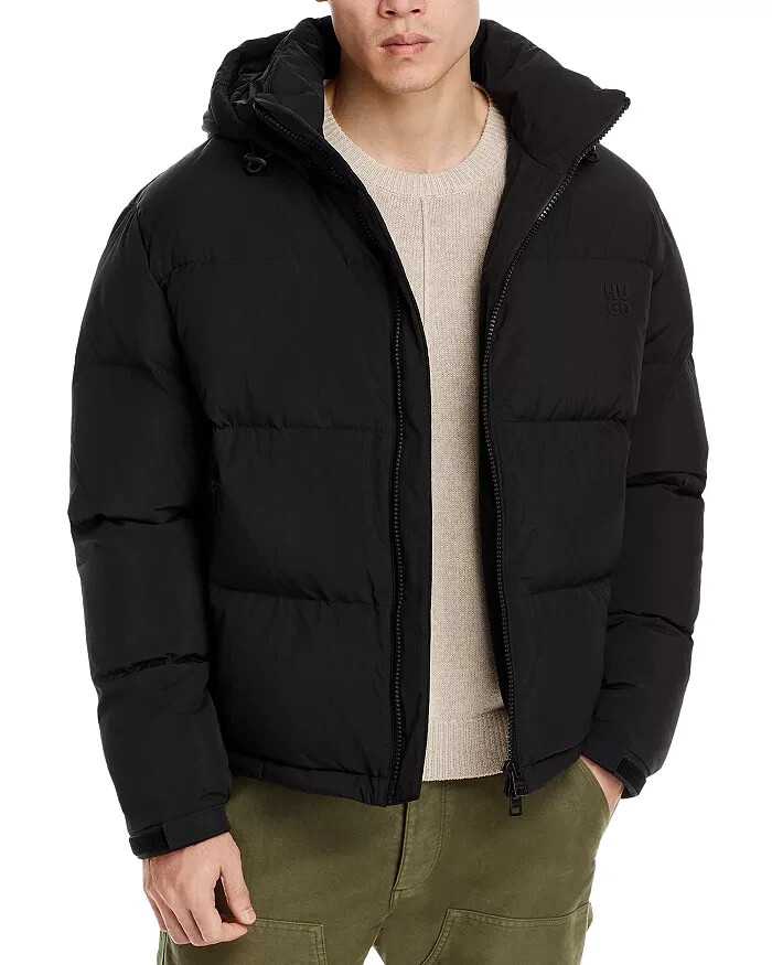 HUGO Bironto Hooded Water Repellent Down Puffer Jacket Men's XXL Black Full Zip - Picture 1 of 21