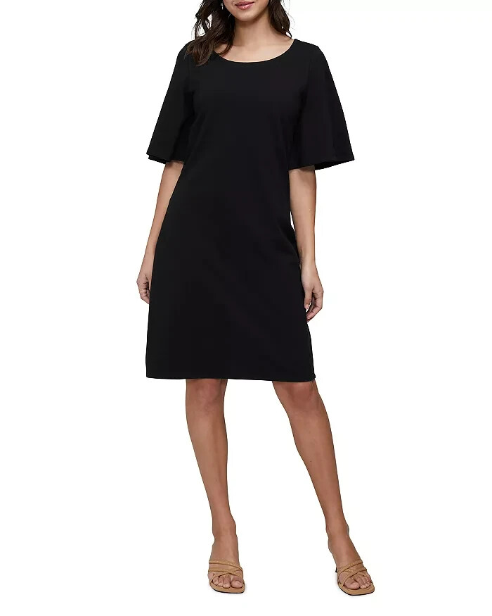 Three Dots Scoop Neck Dress Women's XS Black Solid Quarter Sleeve Pullover - Picture 1 of 16