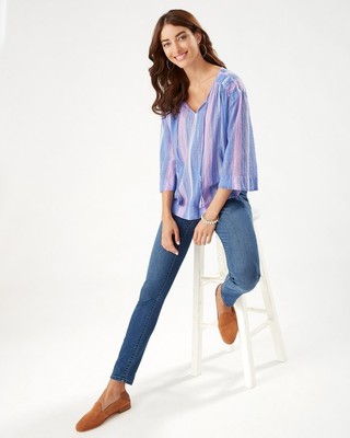 

Tommy Bahama Топ в полоску с рукавами 3/4, летний сливовый, маленький размер, Summer plum