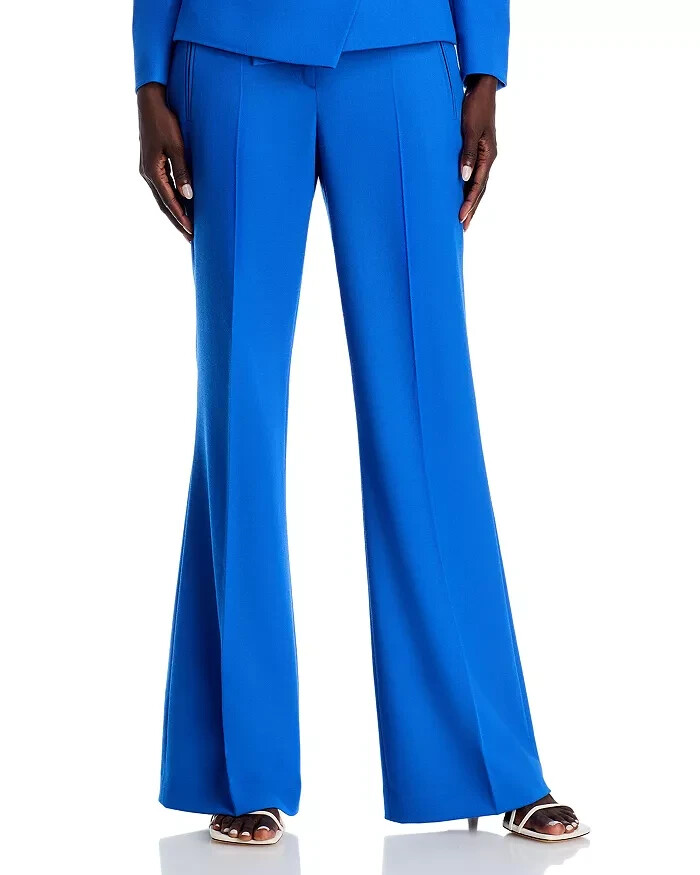 BOSS Talia Wool Blend Flare Leg Pants Women's 8 Bright Blue Solid Side Pockets - Picture 1 of 15