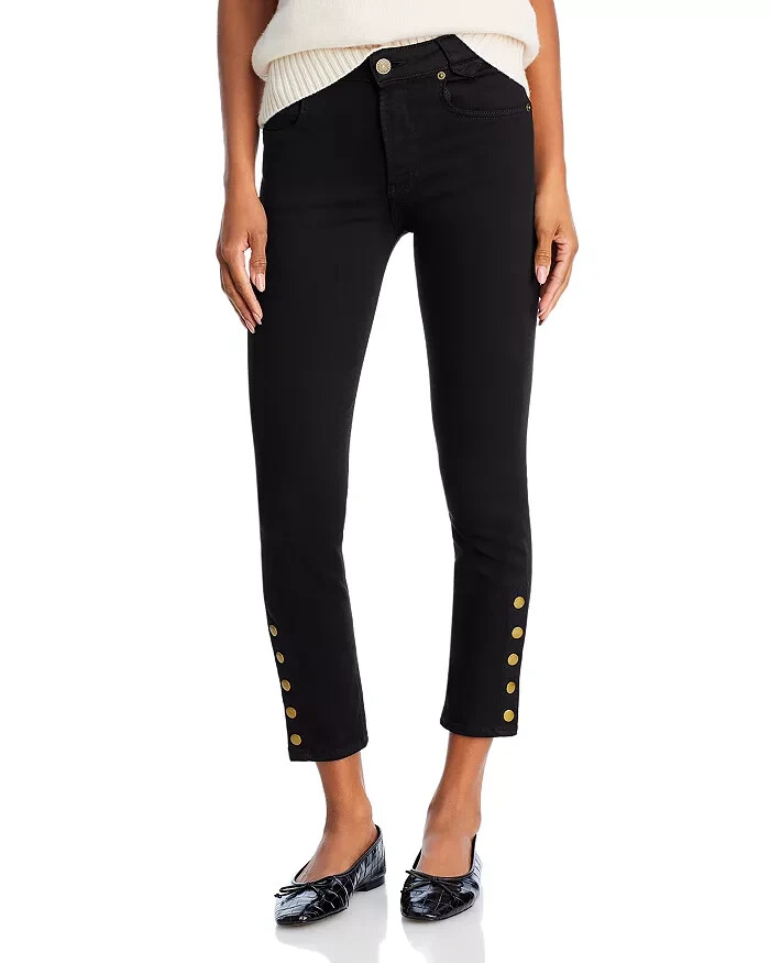 FRAME The Snapped High Rise Cropped Skinny Jeans Women's 24 Black Button Zip - Picture 1 of 14