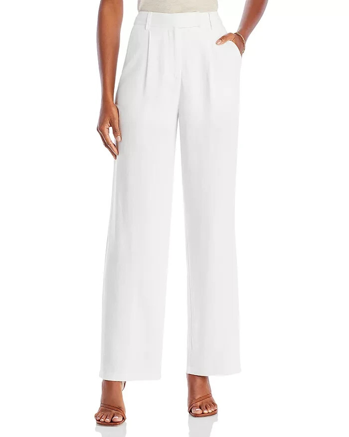 FORE Linen Blend High Rise Slim Fit Pants Womens XS White Belt Loops Zip Closure - Picture 1 of 13