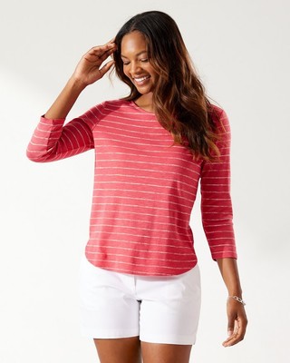 Футболка с рукавом 3/4 в полоску Tommy Bahama Ashby Isles Seaside, коралловый цвет Dubarry, маленький