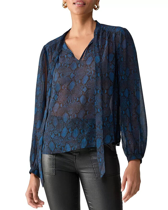 Sanctuary Camera Pose Blouse Women's XXS Cosmic Serpent Split Tie Neck Pullover - Picture 1 of 19