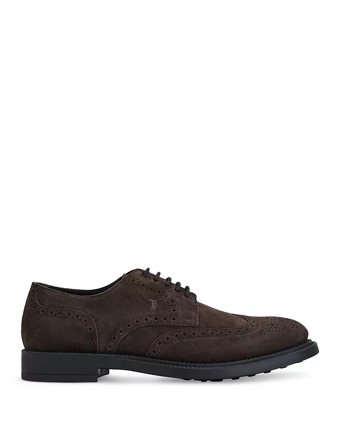 Tod's Bucature Forma Wingtip Derby Dress Shoe Men's 8.5 Dark Brown Lace Up - Picture 1 of 18