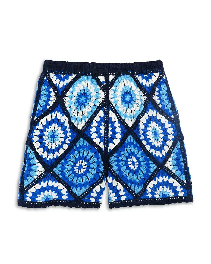 AQUA Allover Crochet Shorts Girls' S (7-8) Blue Multi Elastic Waist Pull On - Picture 1 of 16