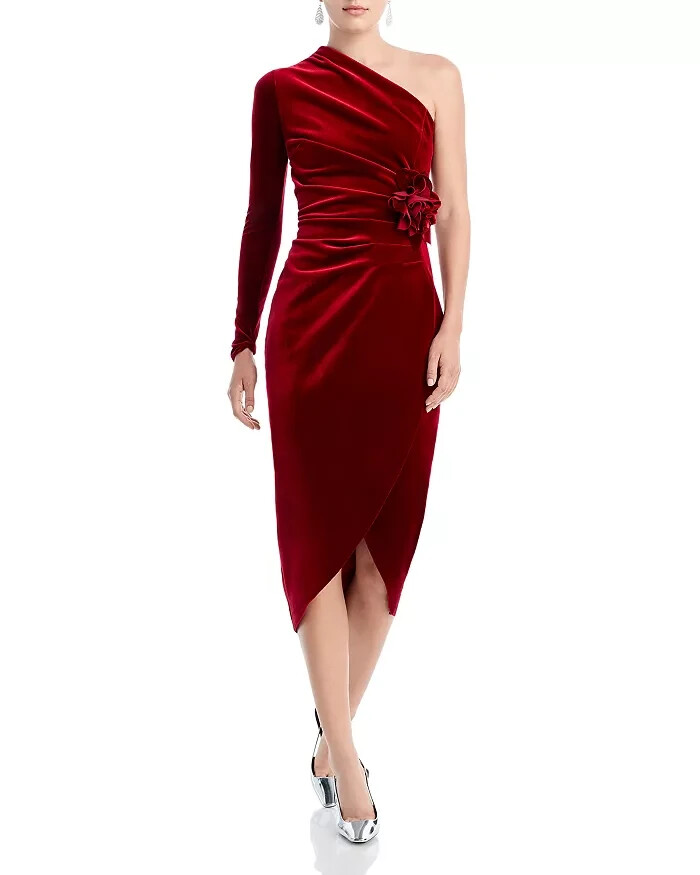 Chiara Boni La Petite Robe Agapios Velvet One Shoulder Dress Women's 8 Garnet - Picture 1 of 16