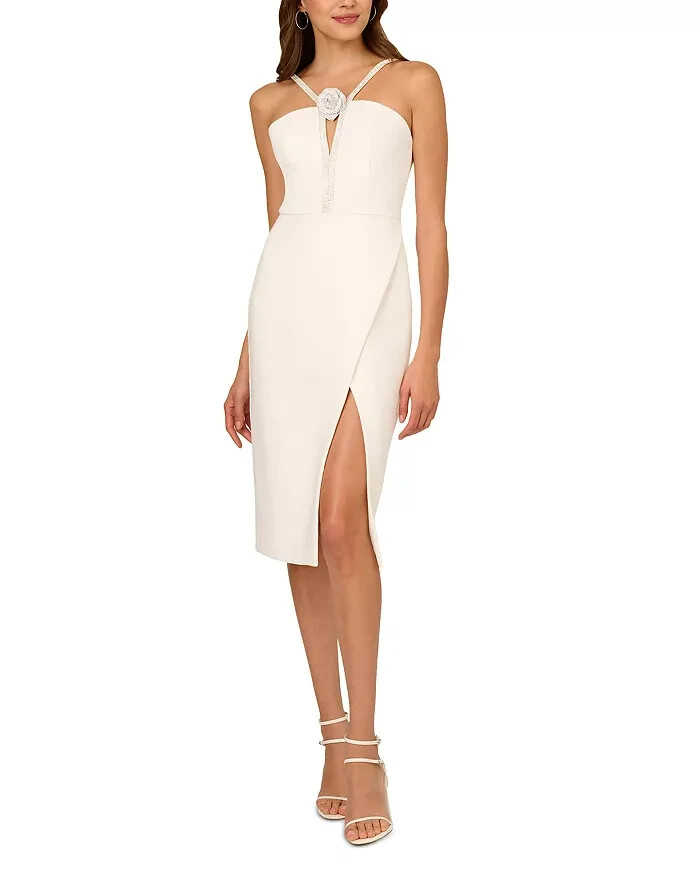 Liv Foster Embellished Twill Halter Midi Dress Women's 6 Ivory Back Zip Closure - Picture 1 of 18