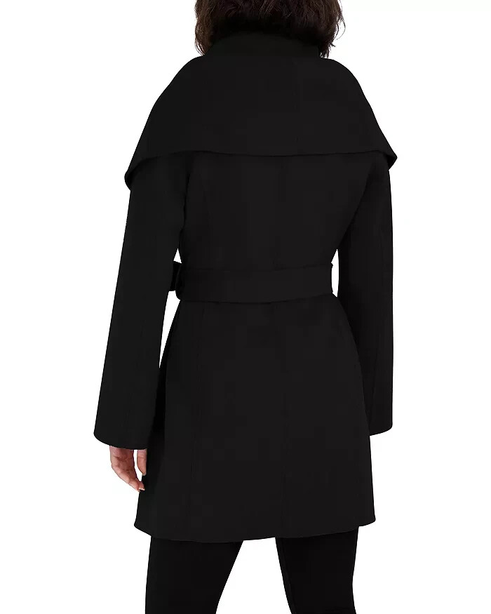 Pre-owned Tahari Black Marilyn Double-face Belted Wrap Coat B11203 Womens Size S