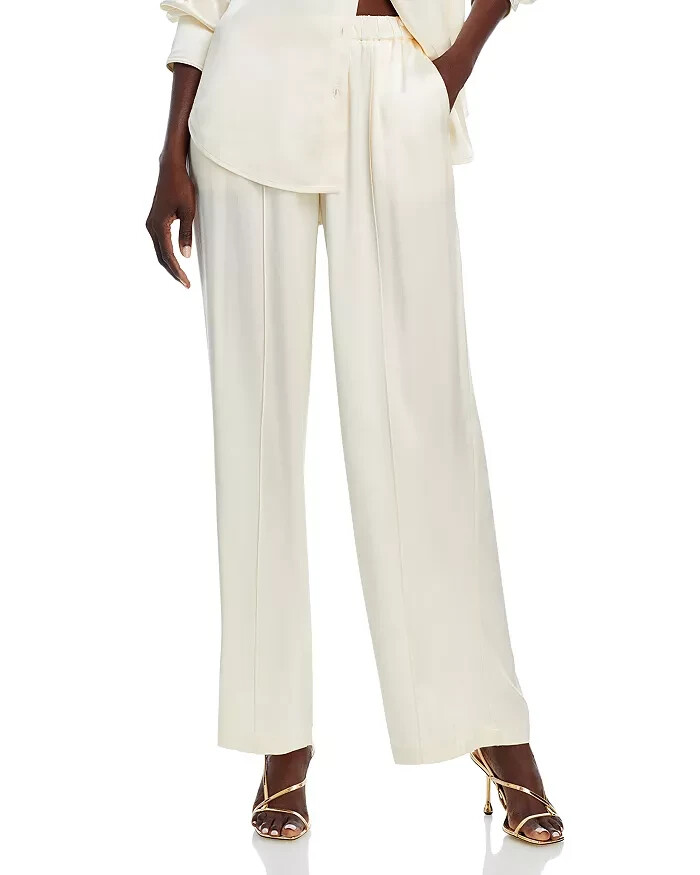 WAYF Fynn Satin Wide Leg Pants Women's S Cream Elastic Waist Pull On Styling~ - Picture 1 of 17