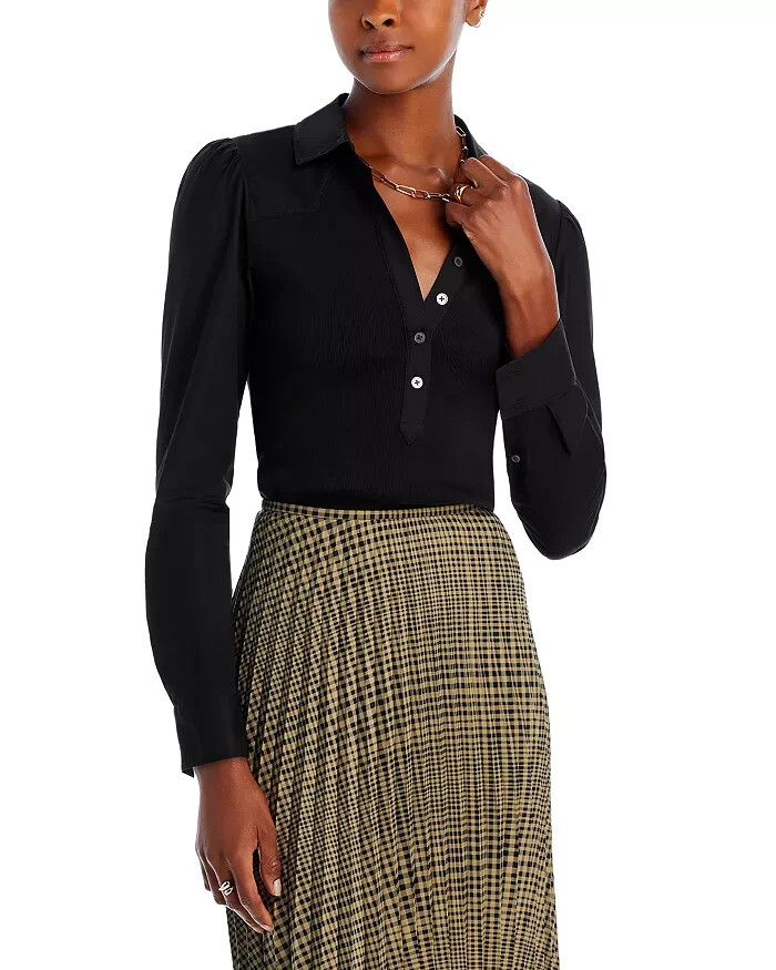 Veronica Beard Hania Collared Top Women's XS Black Collared Button Front L/S - Picture 1 of 14
