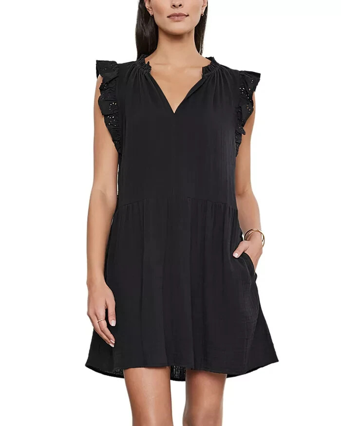 Velvet by Graham & Spencer Grace Ruffle Sleeve Mini Dress Women's S Black S/S - Picture 1 of 15
