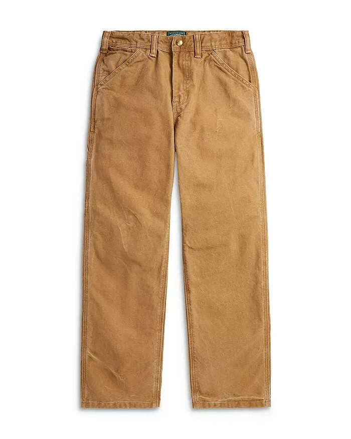 Ralph Lauren Canvas Carpenter Pants Big Boys' 12 Beige Solid Zip Snap Closure - Picture 1 of 19
