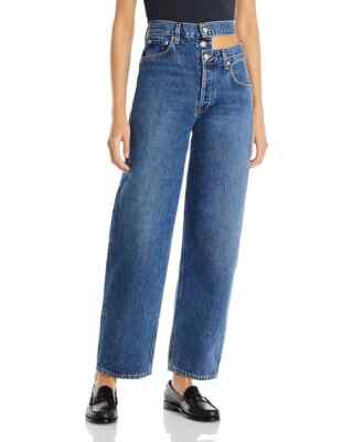 Agolde L64408 Womens Blue Cutout Waistband High Rise Wide Leg Jeans Size 32