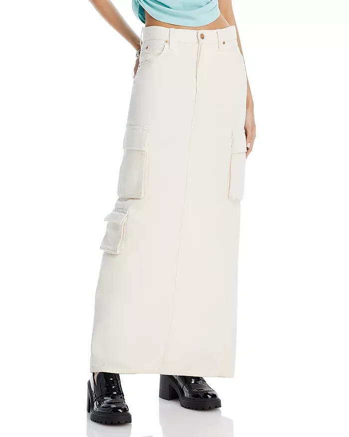 MOTHER The Fun Dip Cargo Maxi Skirt Women's 25 Natural Slit Button Zip Closure - Picture 1 of 15