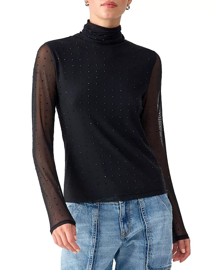 Sanctuary Highlight Of The Night Turtleneck Top Womens XXS Black Embellished L/S - Picture 1 of 16