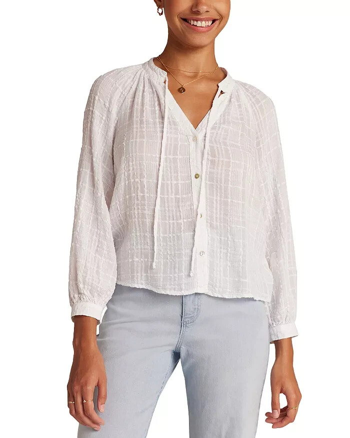 Bella Dahl Tie Neck Raglan Sleeve Top Women's Small White Button Closure - Picture 1 of 19