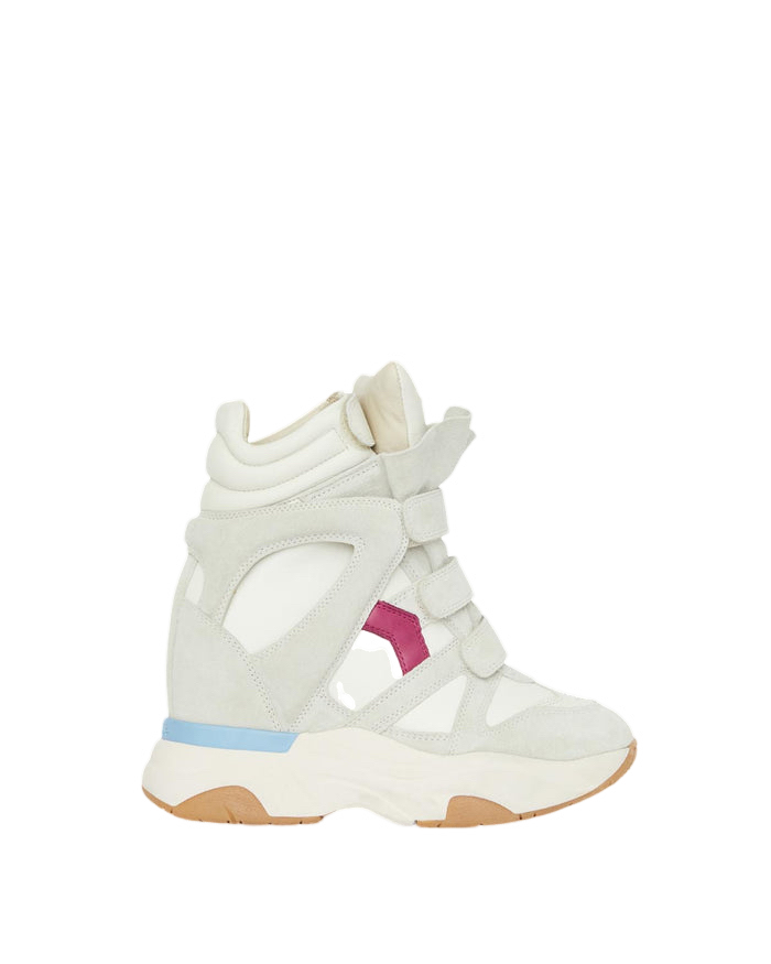 Pre-owned Isabel Marant Balskee $770 White/raspberry Leather Wedge Sneakers