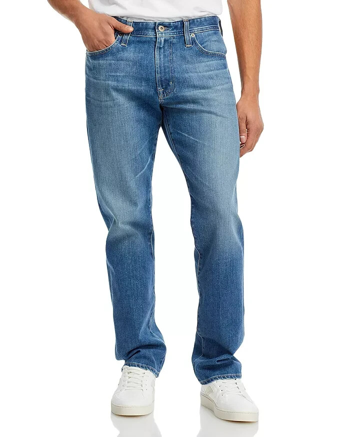AG Everett Slim Straight Fit Jeans Men's 30x34 Runyon Blue Denim Button Zip - Picture 1 of 18