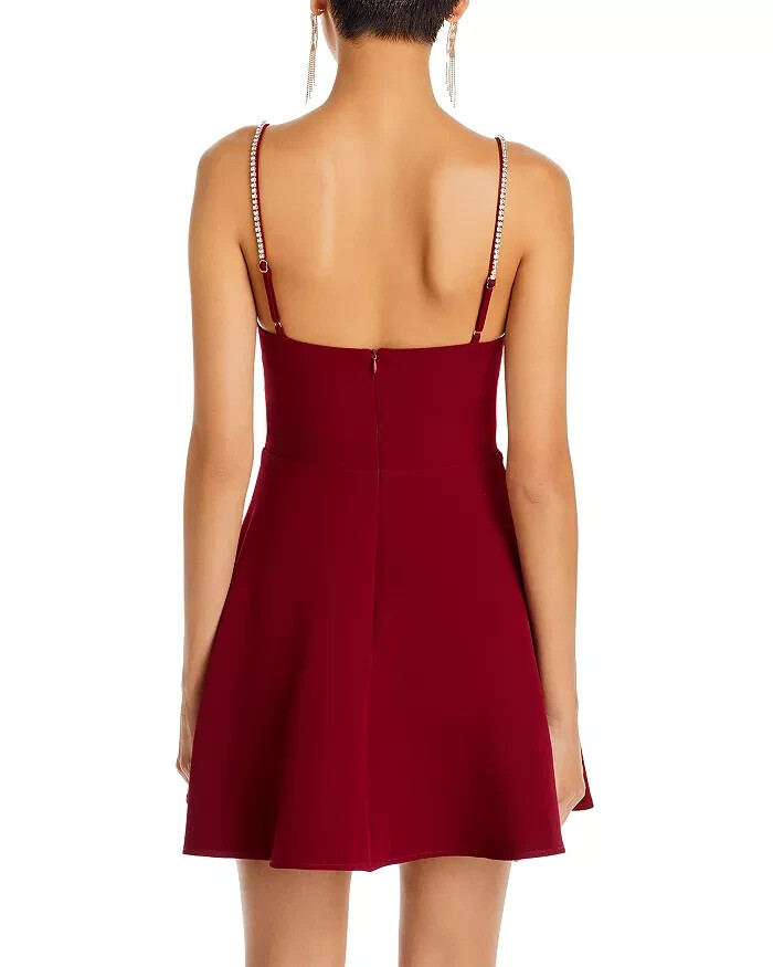 Aqua Crystal Trim Mini Dress Women's Large Wine Sweetheart Neck - Picture 2 of 14