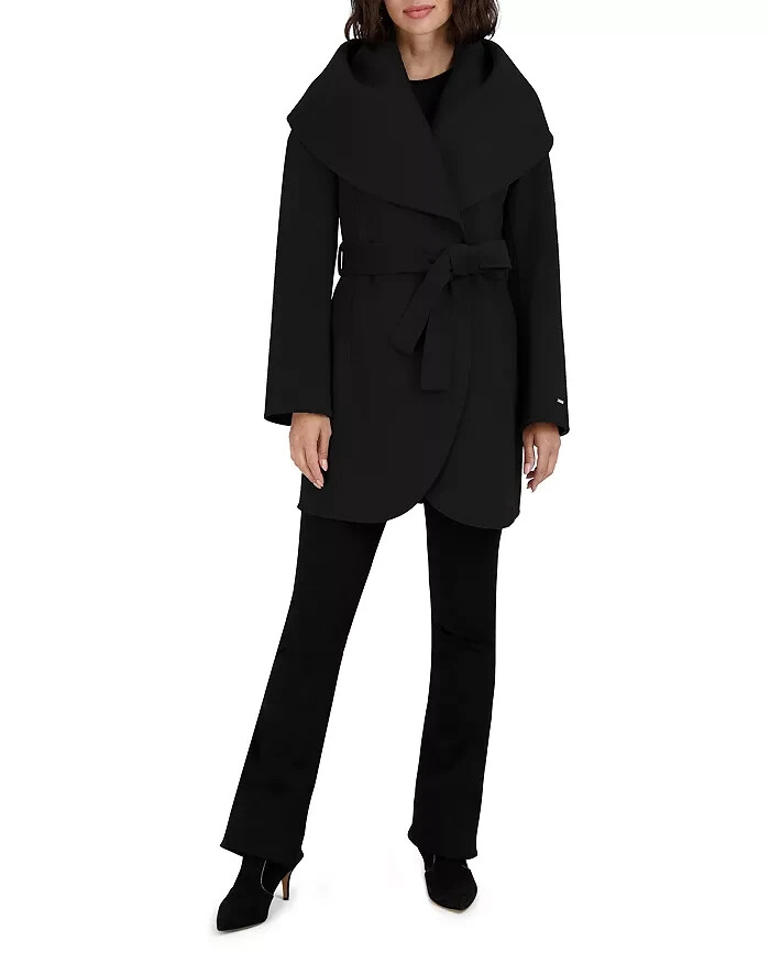 Pre-owned Tahari Black Marilyn Double-face Belted Wrap Coat B11203 Womens Size S
