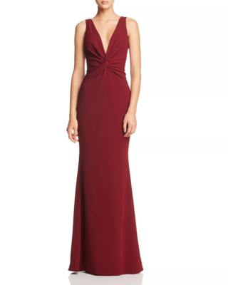 New $495 Katie May Womens Red Twist-Detail Sleeveless Fitted Fluted Gown Size 6