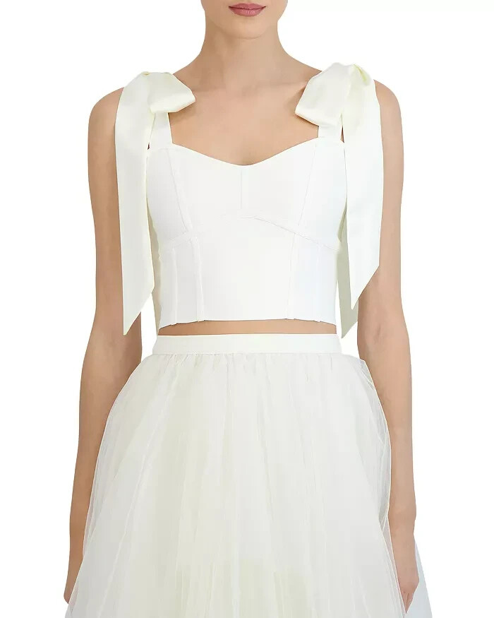 BCBGMAXAZRIA Cropped Corset Top Women's L Gardenia Sweetheart Neck Back Zip - Picture 1 of 14