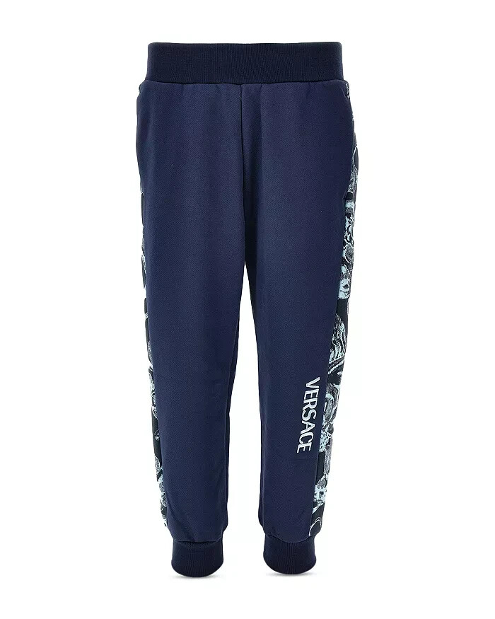 Versace Fleece + Barocco Print Logo Sweatpants Big Boy 10 Navy/Light Navy PullOn - Picture 1 of 17