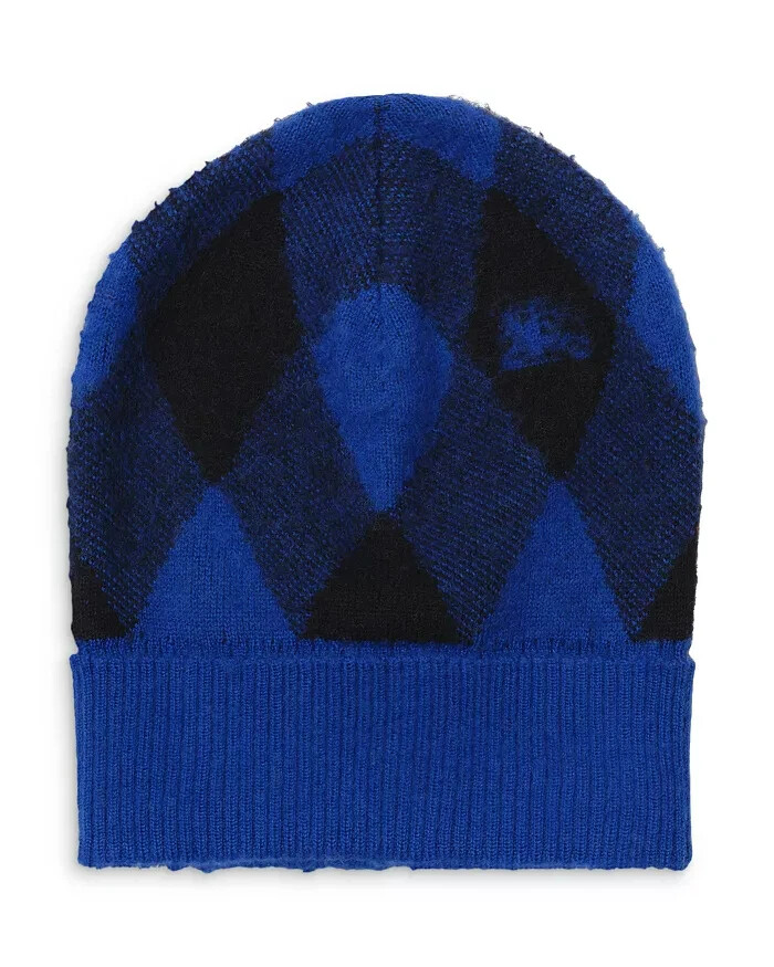 Burberry Argyle Jacquard-Woven Wool Beanie Women's One Size Knight/Black - Picture 1 of 14